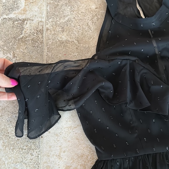 NEW BCBG Generation Black Chiffon Sparkle Halter Drop Shoulder Dress Sz 0 - Picture 5 of 11